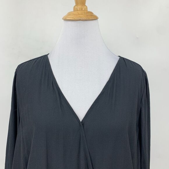 Torrid Surplice Bodysuit Womens 1 Stretch Long Sleeve Chiffon Back Tie Black - Picture 3 of 16